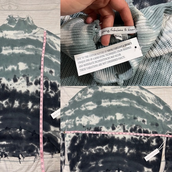 Young Fabulous & Broke Sweater Cameron Oversized Distressed Tie Dye Blue Tunic - Picture 16 of 16